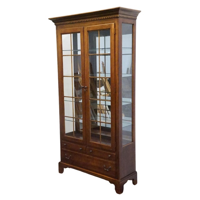 AMERICAN OF MARTINSVILLE Solid Cherry Contemporary Traditional 44" Lighted Display Curio Cabinet 125-421 82" High 44" Wide...