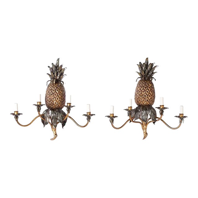 Pair of Italian Tole Pineapple Wall Sconces For Sale