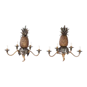 Pair of Italian Tole Pineapple Wall Sconces