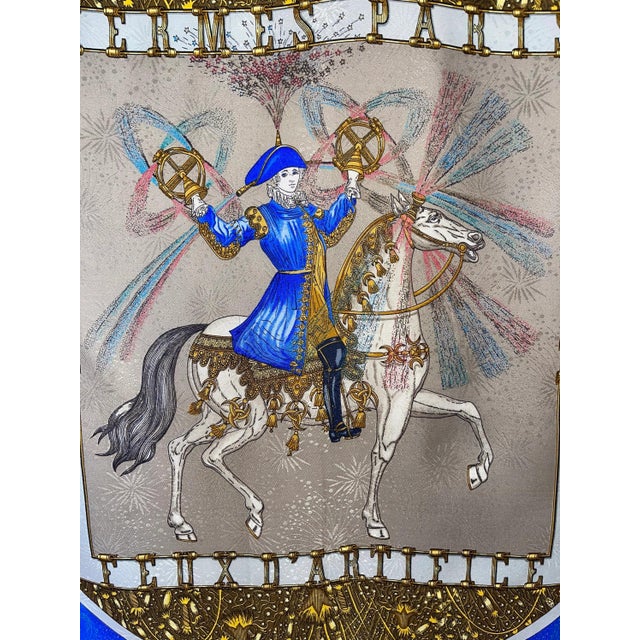 HERMÈS FEUX d'ARTIFICE Exceptional scarf with its iridescent silk itself with firework effects The rider is always....
