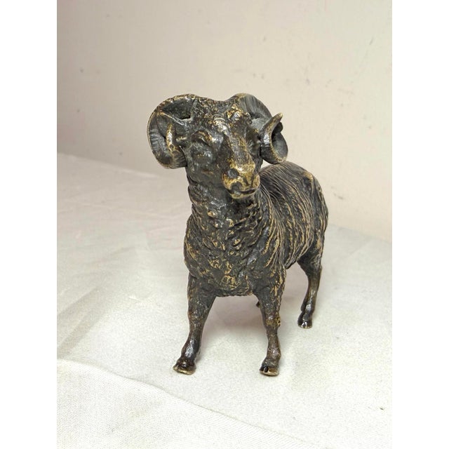 Metal Antique 1800's Austrian Miniature Bronze Ram Statue Figure Sculpture Realistic For Sale - Image 7 of 13