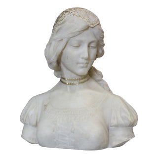 Alabaster Bust of a Young Woman with a Golden Headdress, 1900 For Sale