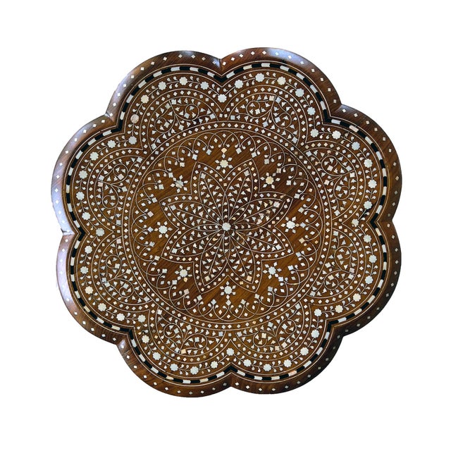 English Large Inlaid Anglo Indian Side/Traveling Table With Rare Scalloped Top For Sale - Image 3 of 6
