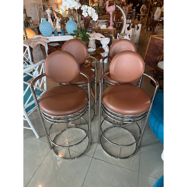Vintage Set of 4 Dia Design Institute America Chrome Arm Barstools Stools For Sale - Image 12 of 13