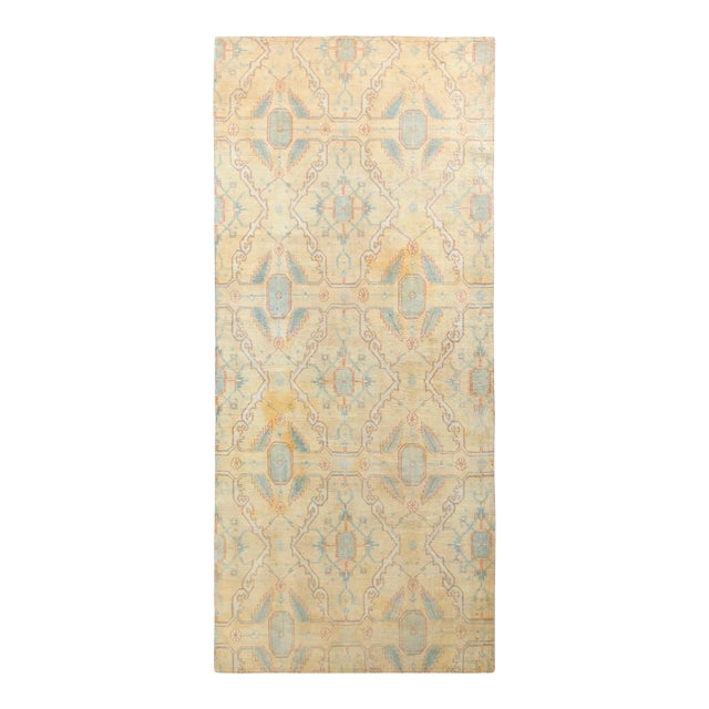 1920s Agra Runner in Blue and Yellow in Geometric Pattern For Sale