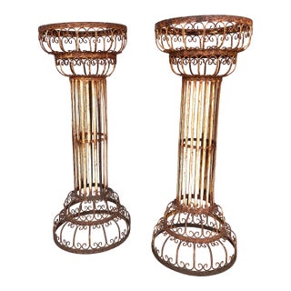 Mid 20th Century French Style Iron Scrollwork Plant Stands - A Pair For Sale