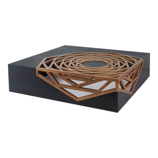 Geometric Wood Square Coffee Table in Black, 47" Low Profile - Hanako by Oggetti For Sale