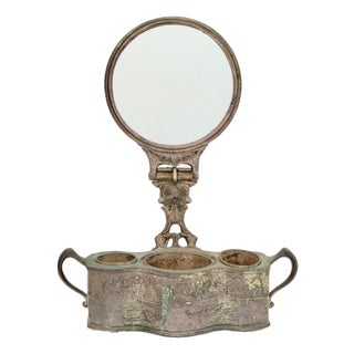 Silverplate Shaving Mirror W/Removable Storage Cups For Sale