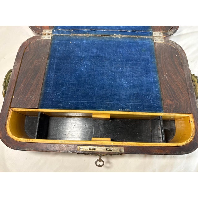 Quality Antique 19th Century Handmade Wood Bronze Writing Lap Desk Domed Box For Sale - Image 12 of 17
