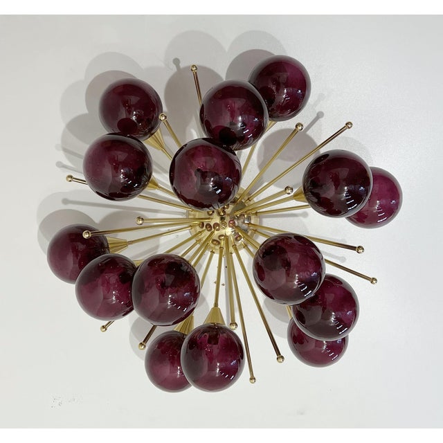 Fabio Ltd 21st Century Mezzo Polished Brass Amethyst Bubbles Murano Flush Mount by Fabio LTD For Sale - Image 4 of 9