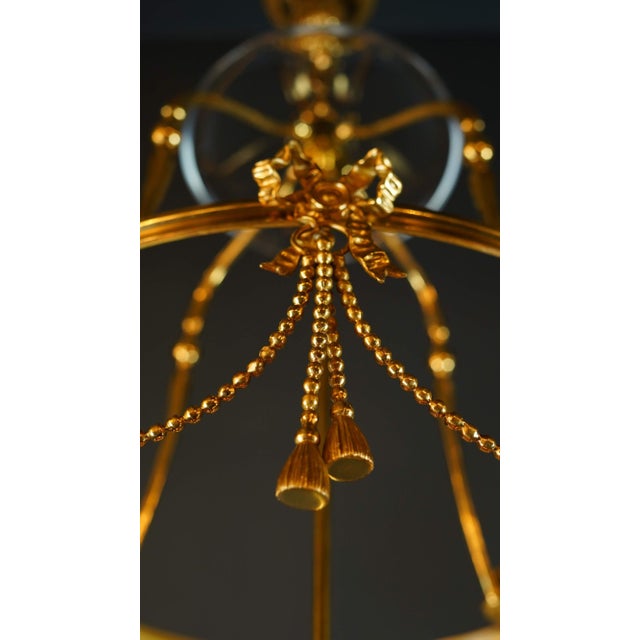 Custom Made Brass Lantern Chandelier Circular Glass Pendant Light 6 Light For Sale - Image 9 of 17