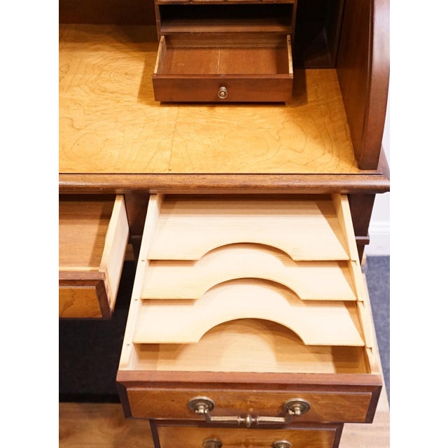Jasper Cabinet Solid Mahogany & Elm Burl Traditional Regency Inspired 54" Roll Top Desk For Sale - Image 12 of 16