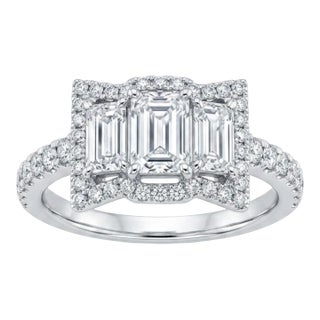 Natural 18k Gold Diamond Halo Cocktail Ring, 1.55ct For Sale