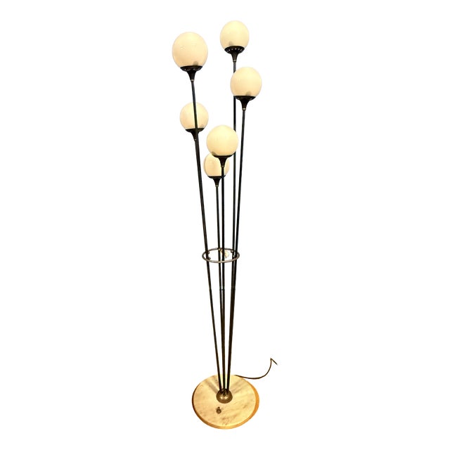 Vintage Sapling Floor Lamp in Opaline Glass and Brass, 1960s For Sale
