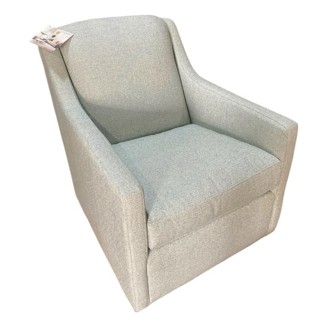 C. R. Laine Kendrick Swivel Chair in Thibaut Everly Spa Blue For Sale