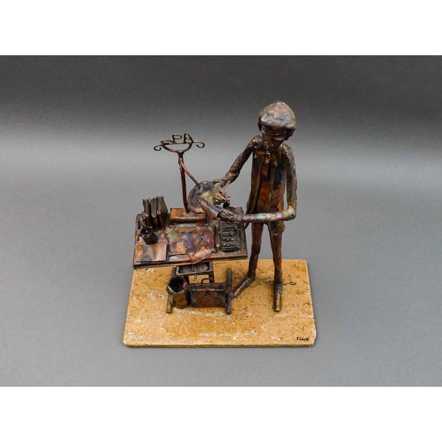 Jim Lewk Signed Brutalist Cpa Copper Art Sculpture with Marble Base For Sale In Miami - Image 6 of 12