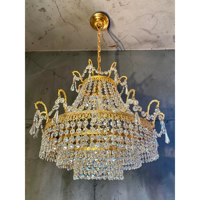 Metal Vintage Crystal Chandelier, 1930s For Sale - Image 7 of 9