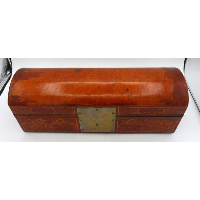 Circa 1860 Chinese Domed Top Pigskin Leather Scroll Case Box For Sale In Raleigh - Image 6 of 8