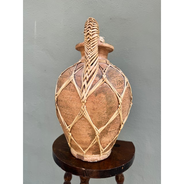Wood Vintage Rattan-Lattice Terracotta Amphora Vase — Boho Coastal Mediterranean Style For Sale - Image 7 of 7
