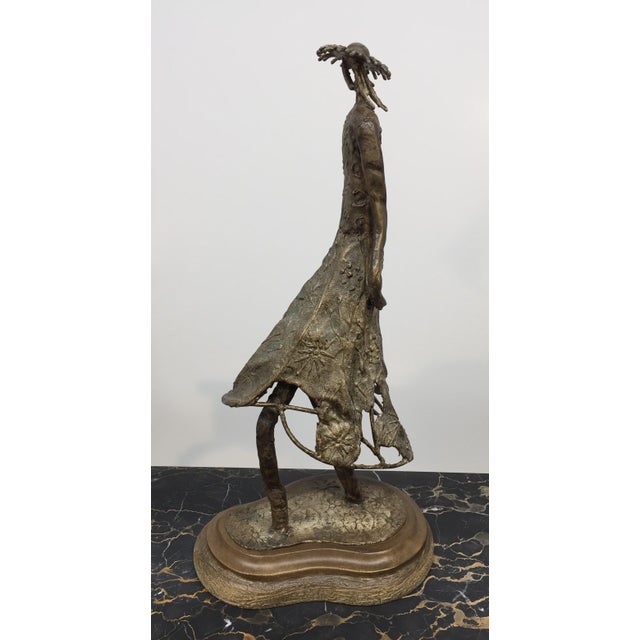 Brutalist MCM Mixed Media Sculpture Art Figure Statue in Long Dress Garb With Hat and Long Hair For Sale - Image 3 of 12