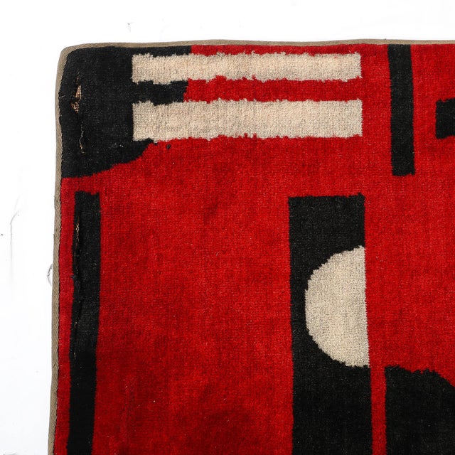 Documented Art Deco Machine Age Black, White, & Red Cubist Tapestry For Sale In New York - Image 6 of 14