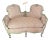 1970s Vintage French Pink Cushioned Settee With White Wooden Detailed Frame For Sale