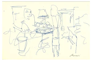 Mino Maccari, The Office, Ink Drawing, 1950s