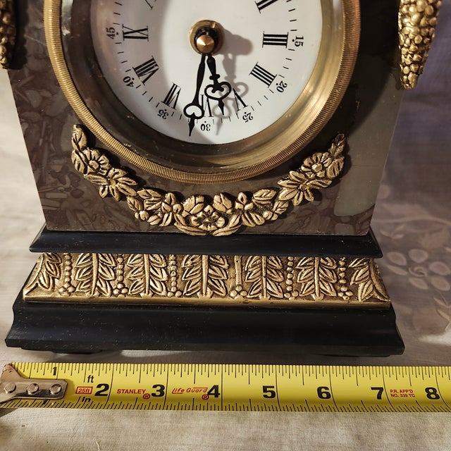 1970s Neoclassical Empire Revival Rose Breccia Marble & Gilt Metal Mantel Clock For Sale - Image 11 of 17