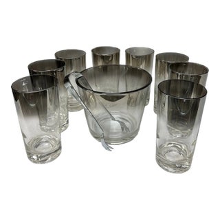 Mid-Century Modern Dorthy Thrope Style Ice Bucket & 8 Glasses For Sale