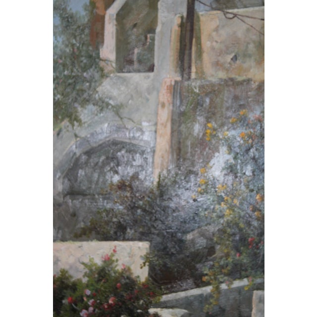 Late 20th Century Large Mediterranean Village Landscape — Oil on Canvas, 48” × 60” For Sale - Image 4 of 11