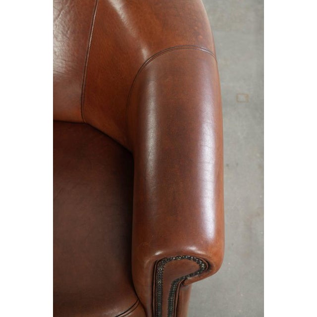 Brown Sheepskin Club Armchair In Warm Cognac Color For Sale - Image 8 of 13