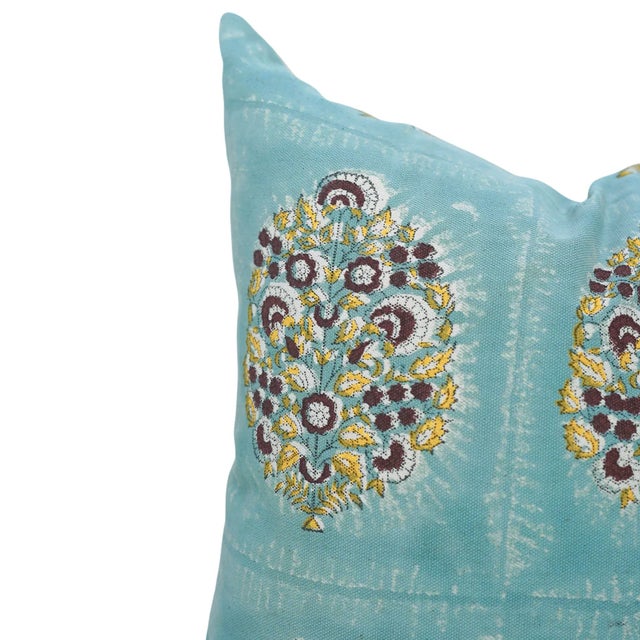 Floral Printed Decorative Indoor Wrap Case 24x24 Inch- Guldasta Design on Duck Canvas in Blue For Sale - Image 4 of 4