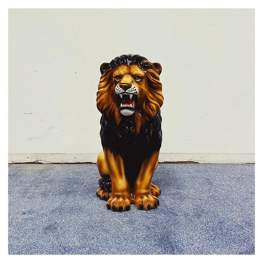 Lion Statue in Ceramic by Ceramiche Boxer | Chairish