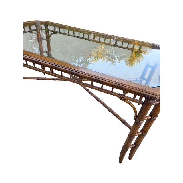 Petite Thomasville Vintage Faux Bamboo Glass Top Dining Table Hollywood Regency For Sale - Image 16 of 18