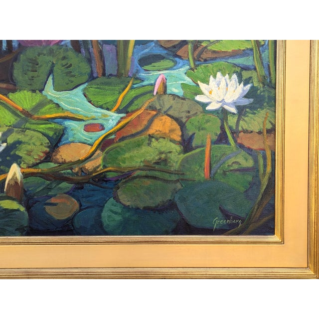 Paint Jerry Greenberg "Water Lily World" Contemporary Realistic Texas Nature Landscape Painting, 2015 For Sale - Image 7 of 11