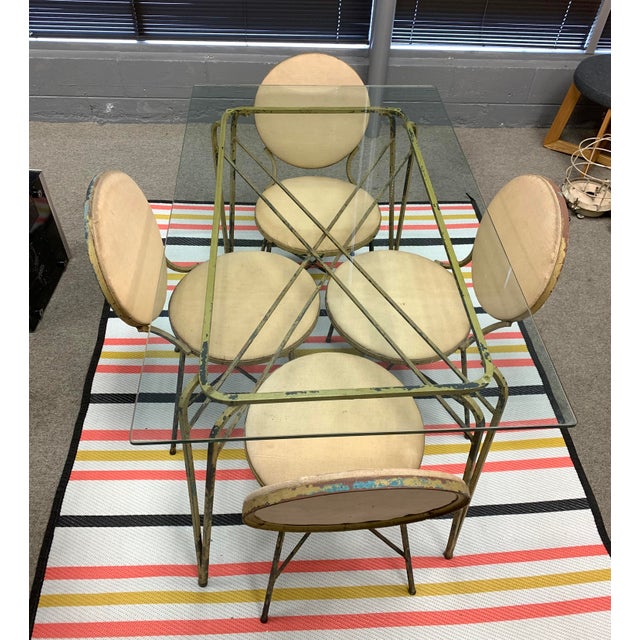 Maurizio Tempestini Salterini Attributed Vintage Iron and Glass Patio Dining Table, 4 Chairs For Sale - Image 4 of 6