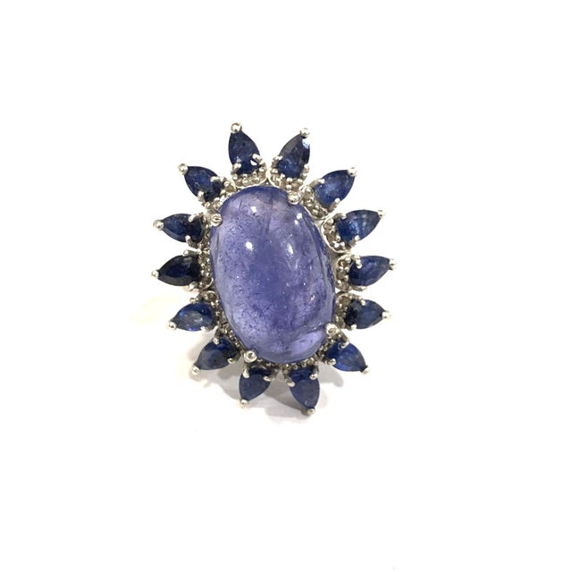 Bochic "Capri" Natural Tanzanite & Diamonds Vintage Retro Ring Set In 18K & Silver For Sale - Image 17 of 18
