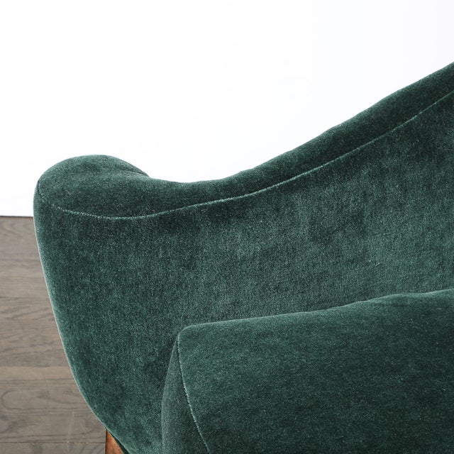 1940s Art Deco Scroll Form Lounge Chair W/ Walnut Supports in Viridian Velvet Mohair For Sale - Image 5 of 18