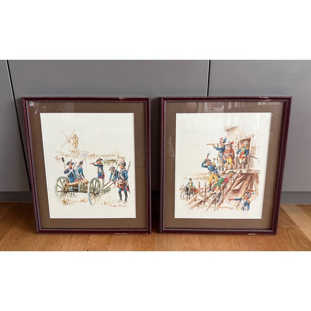 Pair of Framed Historical Illustration Prints of French Soldiers For Sale - Image 4 of 14
