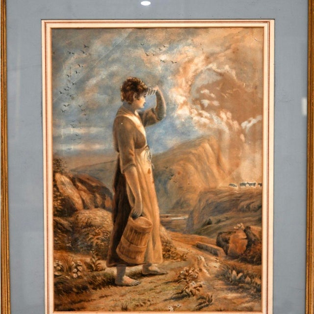 A beautiful antique 19th century pastoral watercolour painting, likely painted in England and dating from around the...