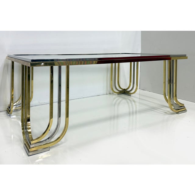 Bianci Firenze 1970s Italian Brass and Chrome Coffee Table With Glass Top For Sale - Image 4 of 6