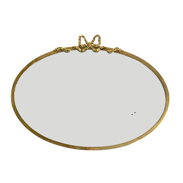 French Louis XVI Style Oval Mirror in Bronze and Brass, 1880 For Sale