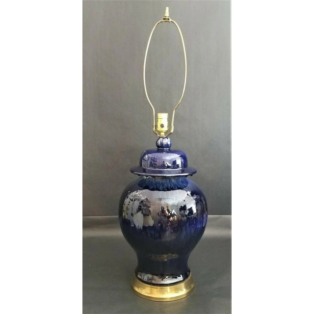 Paul Hanson Paul Hanson Cobalt Blue Drip Glaze Ceramic Ginger Jar Lamp With Matching Shade For Sale - Image 4 of 12