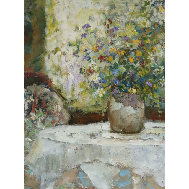 1989 Impressionist 'Table for Two' Vintage Original Interior Still Life Oil Painting, Framed For Sale - Image 9 of 12
