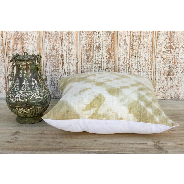 Textile Vintage Holi Indian Olive Organic Silk Pillow For Sale - Image 7 of 10