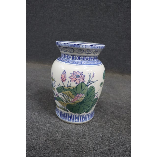 Ceramic Chinoiserie Porcelain Vase With Lotus Motif For Sale - Image 7 of 7