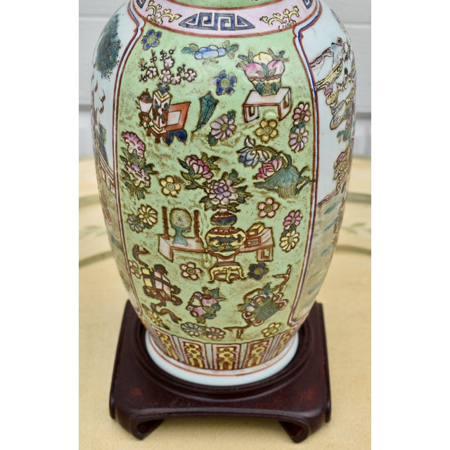 Vtg. Figural Raised Painted Chinese Vase W/Rosewood Stand For Sale - Image 15 of 15