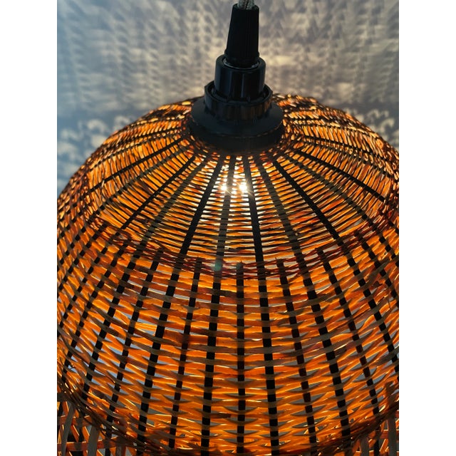 Mid-Century Wicker Pendant Lamp For Sale - Image 4 of 10