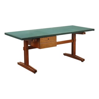 Vintage Writing Desk in Wood with Fabric Covered Top, Italy, 1960s For Sale