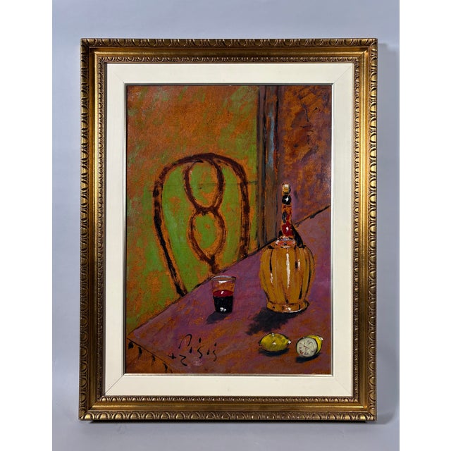 Postmodern Filippo De Pisis, Still Life with a Bottle of Chianti, Oil on Panel, 1940s For Sale - Image 3 of 3